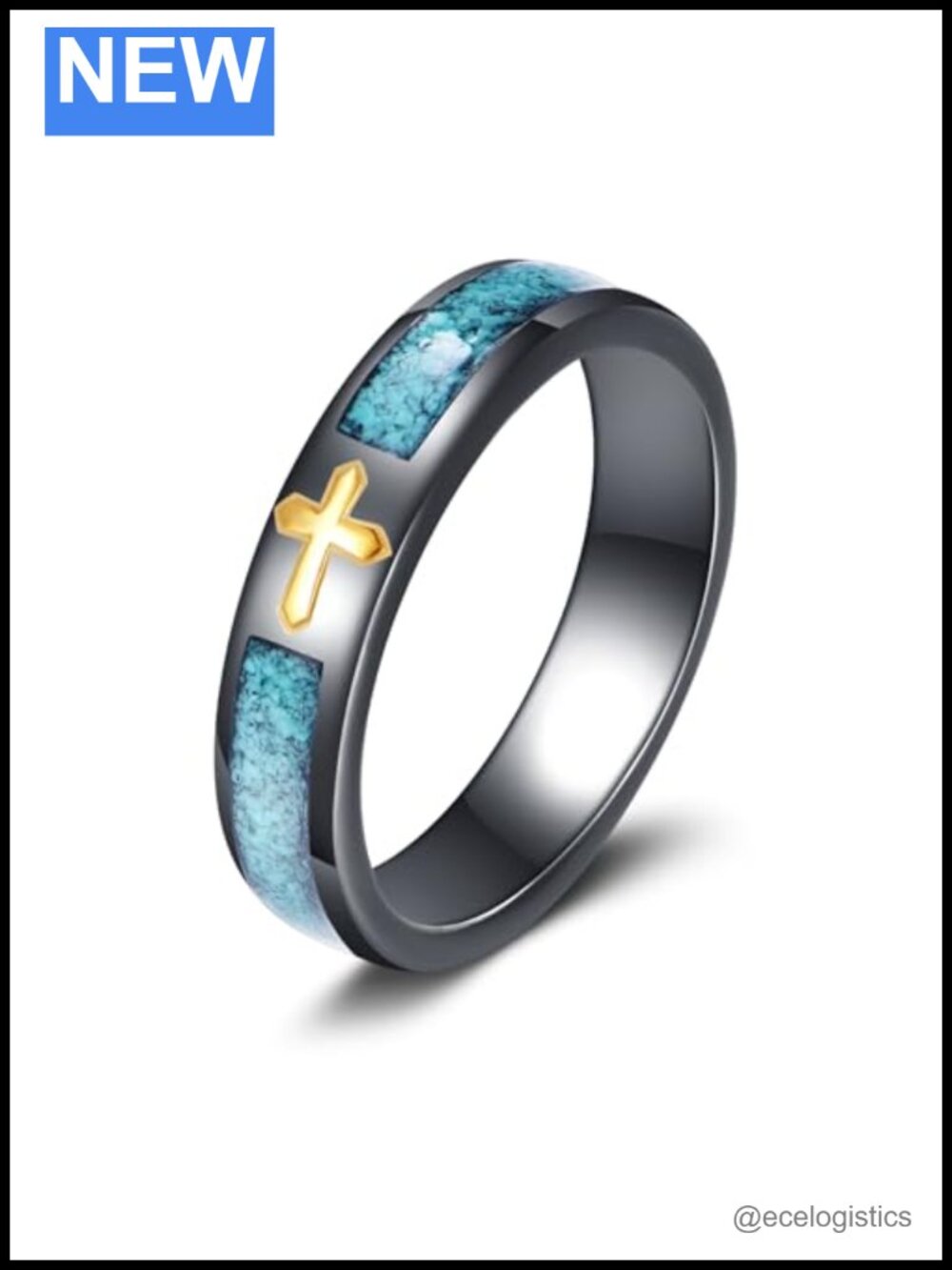 S925 Sterling Silver Turquoise Cross Ring Religious Jewelry Gift